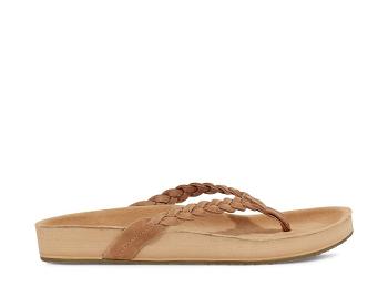 Sanuk She Loungy Braid Leather Women's Flip Flops Brown | Canada 136UZG